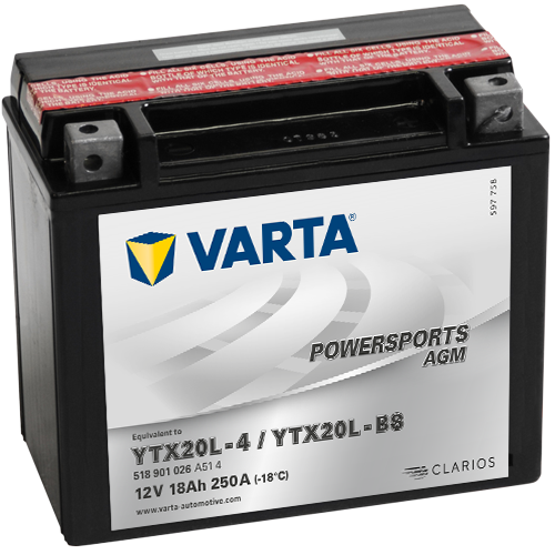 Baterie VARTA Motociclete Gel 18 Ah, dim: 177x88x156 mm, borna + dreapta, YTX20L-BS